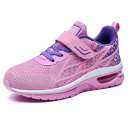 M MAGPER Air Turnschuhe Junge Mädchen Sportschuhe Kinder Leicht Atmungsaktiv Laufschuhe Walking Jogging Running Fitnesss Tennis Sneaker - Rosa Violett - Size 34 EU