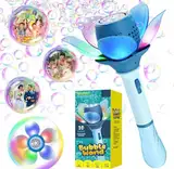 Bombble Elektrisch Seifenblasenspielzeug, Lotosblume Seifenblasenmaschine Kinder 10000+ Seifenblasen/Min mit 120ML Seifenblasenlösung/AKK/LED für Outdoor/Party/Hochzeit, Bubble (Pink) (Blue)