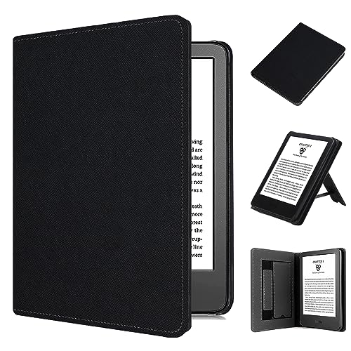 TOKILO Hülle für Kindle 6" eReader (11. Gen 2024/2022 Release), Premium PU Ledertasche mit Auto Wake/Sleep Handschlaufe Faltbarer Stand Kartensteckplatz, inkompatibel mit iPad 6 eReader, Schwarz