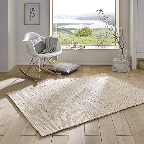 Taracarpet Handweb-Teppich Malmoe Wolle im Skandinavischem Landhaus Design Wohnzimmer Esszimmer Schlafzimmer Flur Läufer beidseitig verwendbar beige 140x200 cm