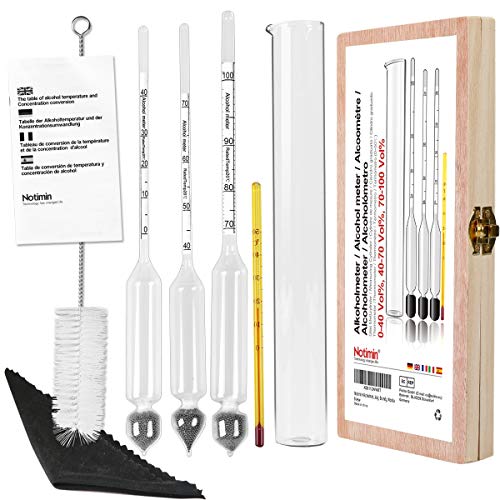 Notimin Alkoholmeter 3 pcs 0-40 Vol%, 40-70 Vol%, 70-100 Vol% Alkoholmessgerät Tester Alkoholgehalt + Glas Meßzylinder für alle Spirituosen/Destillate, Whisky, Brandy, Wodka