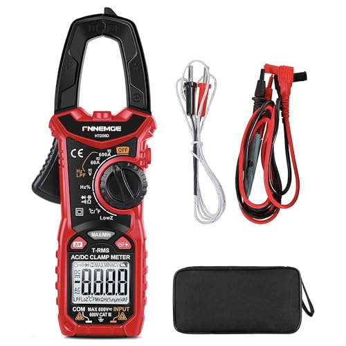 FNNEMGE HT206D Stromzange，Strommessgerät DC/AC Strom: 0-600A，Multimeter True-RMS 6000 Counts Auto-Ranging，misst Spannung Kapazität Durchgang (AC/DC-Strom)