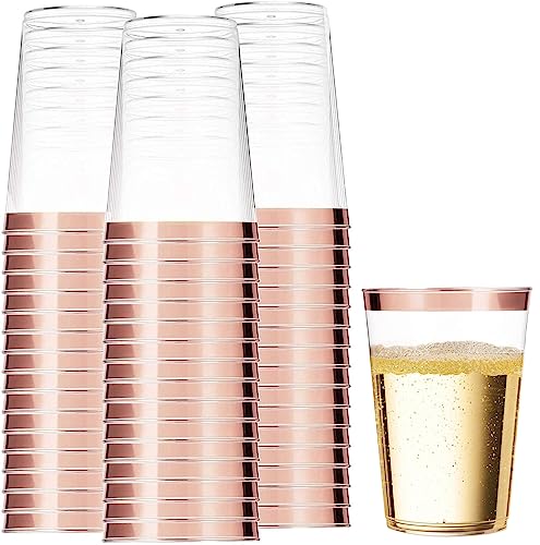 Miluoou Plastikbecher 360ml Kunststoff Trinkbecher mit Roségold, Transparent wiederverwendbare Partybecher für Getränke, Schnapsbecher für Hochzeiten, Taufe, Picknick, Camping, Geburtstag (50 Stück)