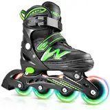 Hozzen Inline Skates Kinder, Verstellbar Inliner für Kinder, Inliner für Mädchen und Jungen, Inline Skates Rollschuhe mit Glow-in-The-Dark-Rädern, Rollerblades Kinder für den Innen und Außenbereich S