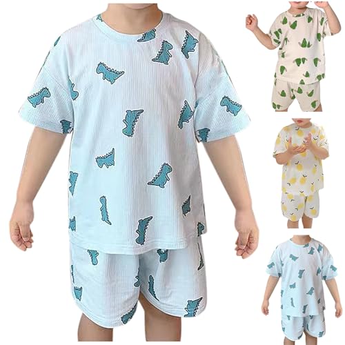 XINYUNZU Schlafanzug Jungen Kurz Eisseide Pyjama Set Kinder T-Shirt Baggy mit Shorts Sommer Set Süßer Hausanzug Kinderkleidung Schlafanzüge für Jungen 1-8 Jahre Angebote Blau 3 Jahre