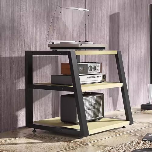 WJFTODAY 60 cm hoher AV-Medienständer, Halterung für Audio-Video-Geräte für den Heim- undänder Audio mit Füßen, 3-stufiges Medienturm-Rack für Soundbar-Lautsprecher und Plattenspieler, Farbe: Schwarz