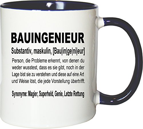 Mister Merchandise Kaffeebecher Tasse Bauingenieur Definition Geschenk Gag Job Beruf Arbeit Witzig Spruch Teetasse Becher Weiß-Blau