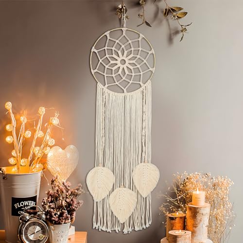 Nice Dream Makramee Traumfänger Gross Boho Dreamcatcher Handgefertigt, Gewebte Feder Wandbehang Handgemachte Traumfänger Quasten Dekoration Wohnkultur Ornament