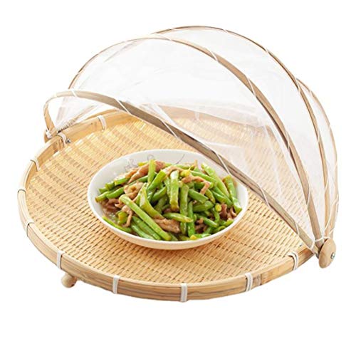 Rawisu Bambus Food Serving Zelt Fliegenhaube Tablett Mesh Faltbare Lebensmittel Abdeckung Handgewebter Aufbewahrungskorb Perfekter Fliegen Schutz Essen, Obst, Picknick