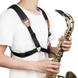 JIAMIAN Saxophon-Schultergurt, Universal Doppel-Schultergurt aus Leder für Saxofon, Saxophongurt aus Leder mit Verbreiterte Schulterpolster und Verstellbare Schnalle für Jeden Saxophonisten (braun)