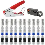 AEDIKO Coax Cable Crimper 32pcs Coaxial Compression Tool Kit Wire Stripper with F RG6 RG59 Connectors for RG6 Cable and Cable TV