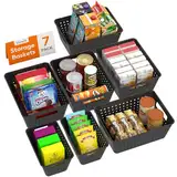 Lifewit 7er Set Kunststoff Aufbewahrungskorb, Stapelbare Aufbewahrungsbehälter zum Organisieren, Multi Size Offene Behälter für Regale/Küche/Badezimmer/Büro, 21L, 5 Large und 2 Small Size, Schwarz