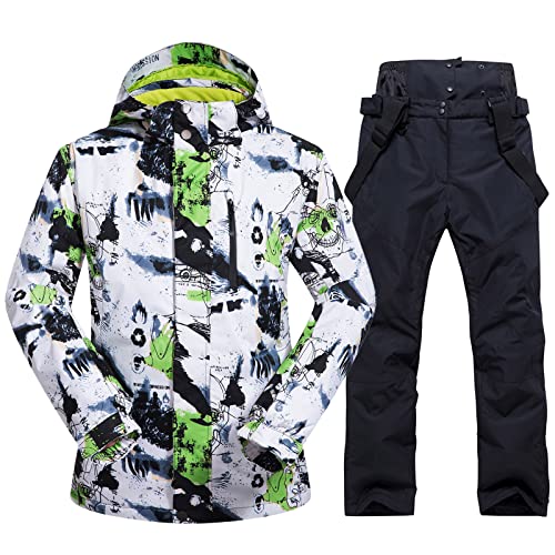 HOTIAN Herren Ski Jacke und Hosen Set Herren Schneeanzug Winter Warme Schnee Skibekleidung Sätze Wasserdicht Winddicht Snowboard Set Green+black M