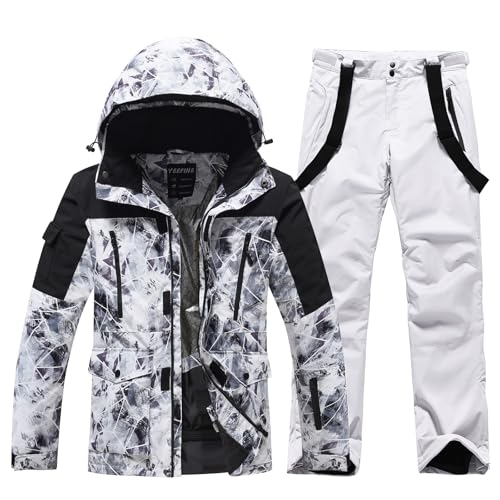 ALSOGO Skianzüge Für Herren 2-teiliger Snowboard Sets Wasserdicht Winddicht Winter Warme Ski Jacke und Hosen Set Zum Skifahren Snowboarden Klettern