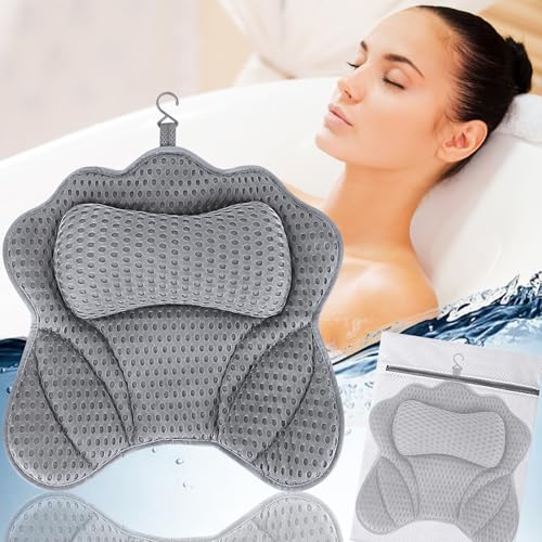 YIYADI Badewannenkissen–Badekissen als Nacken & Nackenkissen Badewanne mit 4D-Air-Mesh-Technologie und Saugnäpfen,ideal für Home Spa–Unterstützt Kopf,Schultern und Rücken in der Badewanne (Grey)