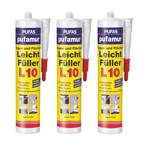 3 x Pufas pufamur Fugen und Flächen Leichtfüller L 10-310 ml inklusive 10 Abbrechklingen 18mm Bauzone24