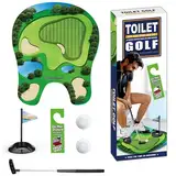 Zhixifan Toilettengolf Geschenk Set, Mini Golf Männergeschenk Lustig für Badezimmer, Toiletten Spiel, Mini Töpfchen Golf Set mit Skalierbar Golfschläger, Puttingmatte, 2 Golfbälle und Türhänger