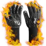 Herreicher Grillhandschuhe Hitzebeständig 800 Grad - Ofenhandschuhe Topfhandschuhe Feuerfeste Handschuhe Kochhandschuhe Backhandschuhe Baumwolle Anti-Rutsch für Küche und BBQ, Universalgröße XS-XXL