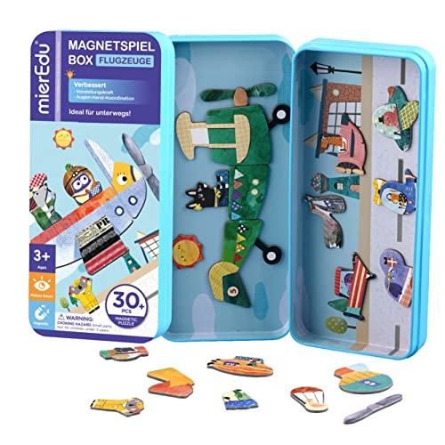 mierEdu – Magnetspiel Box – Flugzeug I Fördert Motorik + Fantasie I Ideal für Zuhause und als Reisespiel für Kinder I Magnet Spielzeug Kinder I Spielzeug ab 3 Jahre