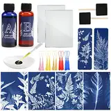 Csyidio Cyanotype Kit Includ 2 Component Sensitizer Set, 40 Sheets A5 Paper Brush Tools and Instructions Sun Print Nature Printing Kit for Photographic Blueprints DIY Arts Crafts Projects