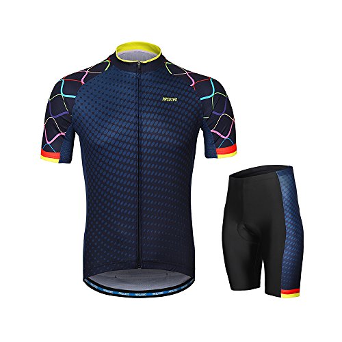 Lixada Herren Radtrikot Set, Atmungsaktiv Quick-Dry Kurzarm Radsport-Shirt + Gel Gepolsterte Shorts