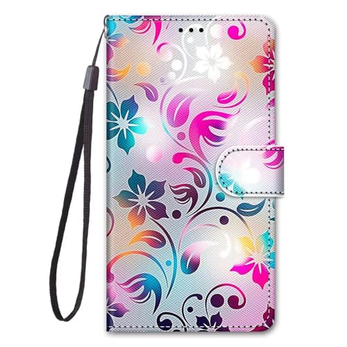 Rnrieyta Miagon Full Body Flip PU Leder Schutzhülle für Oppo A58 5G,Bunt Muster Hülle Brieftasche Case Cover Ständer mit Kartenfächer,Bunt Blume