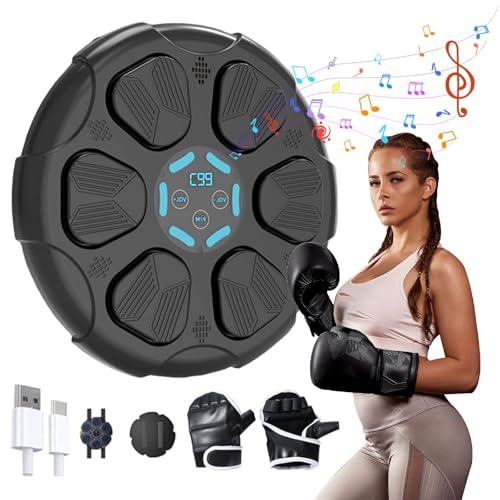 Rubu22a Music Boxing Machine - LED Licht Elektronische Boxmaschine für Erwachsene mit Musik Boxen mit Boxhandschuhen- Bluetooth Musikboxing Maschine mit 9 Geschwindigkeitsmodi und Zählmodus (Schwarz)