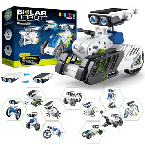 Solar Roboter Spielzeug für Kinder, 12-in-1 Solar Robot Kit Solar oder Wiederaufladbar Batterie Betrieben DIY STEM Bauspielzeug Experimente Spielzeug BausatzJunge ab 8 9 10 11 12 13 Jahren