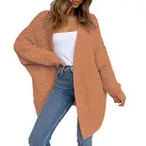 Pianshanzi Cardigan Langarm Strickjacke Damen Herbst Winter Casual Strickcardigan Open Front Sweater mit Knopf Knöpfe Strickjacke Langarm Cardigan Strickjacke Lang Warme Strickmantel mit Taschen