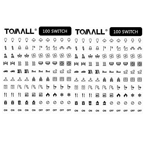 TOMALL 200 Stück Lichtschalter-Etiketten, Symbol-Aufkleber, Haushalt, transparent, Licht, Heizlüfter, Badezimmer, Küche, Waschraum, Grafik-Kit für Zuhause, Büro, Schule, öffentliche Orte