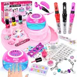 Herenear Nagelstudio Kinder Mädchen, 33 Pcs Geschenke 6 7 8 9 10 11 12 Jahre, Nagellack Kinder, Nageldesign Kinder Mädchen, Nail Art Nagelset Mädchen für Geburtstag Weihnachten Halloween