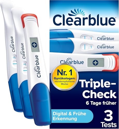 Clearblue Schwangerschaftstest Ultra Frühtest Kombipack Triple-Check, 3 Tests (1 digital 10mIU/ml, 2 visuell 10mIU/ml), Pregnancy Test / Frühschwangerschaftstest, Ergebnisse 6 Tage früher