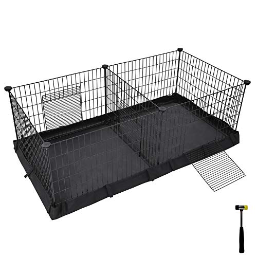 SONGMICS Gehege für Meerschweinchen, Kleintiergehege, Freilaufgehege, mit Trennwand, 2 Separate Bereiche, mit Boden aus Gewebe, 3 Türen, 123 x 63 x 46 cm, schwarz LPI07H