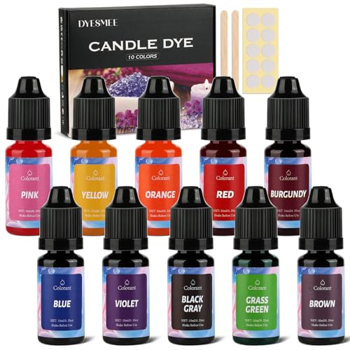 Kerzenwachs Farbe - 10 Farben Flüssiger Kerzenfarbstoff für Kerzenherstellung, Hochkonzentriert Kerzenwachs farbstoff für Sojawachs, Bienenwachs, Paraffinwachs, Palmwachs, Gelwachs