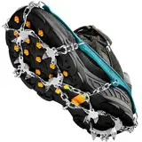 Grödel Steigeisen für Bergschuhe mit 19 Zähne Verdickte Schuhkrallen aus Edelstahl Anti-Rutsch Schuhspikes für Mann Frau Erwachsene Kinder Fit für Wandern Trail Running Trekking(Teal, M)