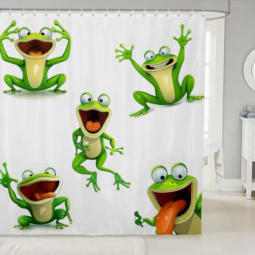 Loussiesd Kawaii Frosch Dekor Bad Vorhang Cartoon Tier Thema Duschvorhang 180x180cm für Badewanne Kinder Jugendliche wasserdichte Natur Badezimmer Duschvorhang Textil