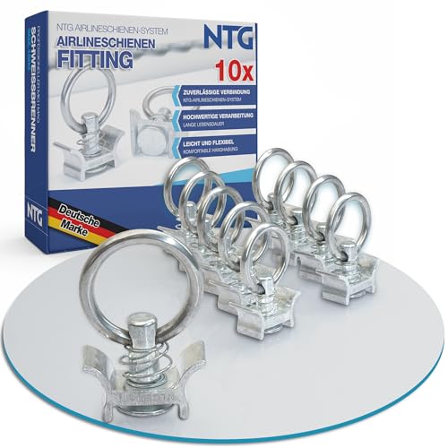 NTG Fitting für Airlineschiene mit Ring (10 Stück) | Airline Fitting Zurröse mit 1000 daN Tragfähigkeit | Flugösen zur Ladungssicherung im Anhänger & PKW | Endbeschlag