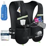 Laufweste mit Trinkflasche - Ultraleicht Laufweste Herren mit 500ml Soft Flask, 6 Taschen, Atmungsaktiv, Verstellbarer Running Vest Women für Laufen, Marathon, Jogging, Radfahren