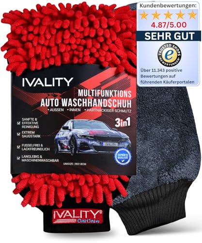 Ivality® Premium Auto Waschhandschuh | Lackschonend & saugstark | 3in1 Waschhandschuh Auto | Mikrofaser Handschuh Auto | Microfaser Auto Handschuh | Autoschwamm Kfz | Für eine effektive Reinigung