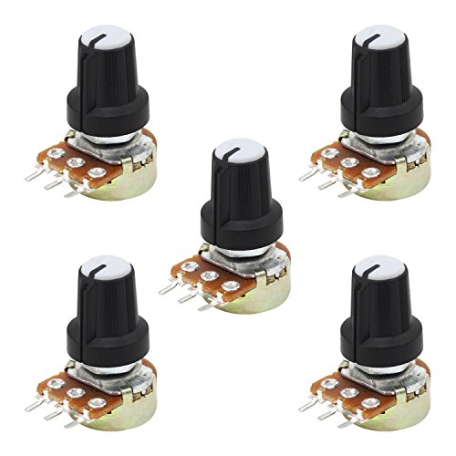 Aussel 10K OHM B10K Linearthermometer 3 Klemmen-Drehpotentiometer mit Kappenmuttern und Unterlegscheiben 5 Stück (B10K-5PCS)