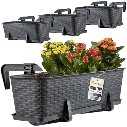 KADAX Blumenkasten 60 cm 4er Set Balkonkasten – Kunststoff Pflanzkasten für Balkon & Garten, Anthrazit, Wetterfest & Stabil, Ideal für Blumen & Kräuter