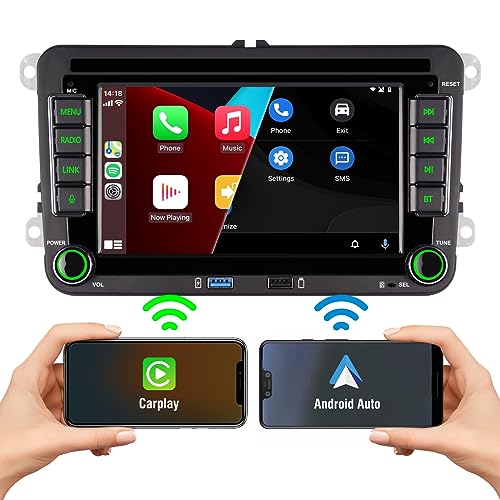 7 Zoll Integriertes kabelloses Carplay und kabelloses Android Auto mit RDS Bluetooth FM AM Doppel-DIN 1080P Full HD Vollbild-IPS-Bildschirm unterstützt VW Jetta Golf Polo Passat Tiguan Linux-Autoradio