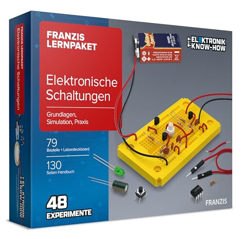 FRANZIS 67164 - Lernpaket Elektronische Schaltungen - Grundlagen, Simulation, Praxis, Komplettset für 48 Experimente, inkl. 120-seitigem Handbuch: ... Praxis. 79 Bauteile + Laborsteckboard.