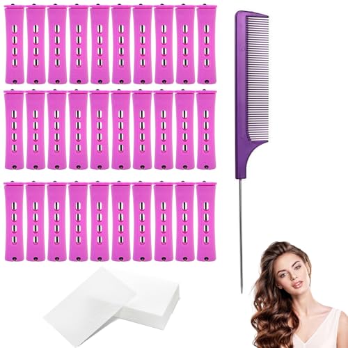 61-teiliges Dauerwellen-Set, inklusive Dauerwellenpapier und Mausschwanzkamm, Lockenwickler, geeignet für Dauerwellen-Set, kurzes Haar, Herren/Damen, mit elastischem Gummiband, rutschfester Kunststoff