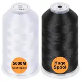 New brothread 2er Set (Weiß+Schwarz) Polyester Maschinen Stickgarn Riesige Spule 5000M für alle Stickmaschine