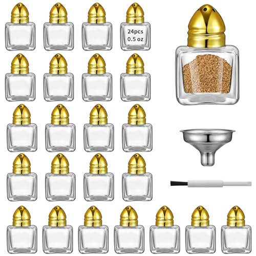 Salz- und Pfefferstreuer in Würfelform, klein, 14,2 ml, mit Ton-Deckeln, klares Mini-Glas, Gewürzgläser, Gewürz-Salzstreuer mit Trichter für Hochzeit, Party, Restaurant, Zuhause, Küche, 24 Stück