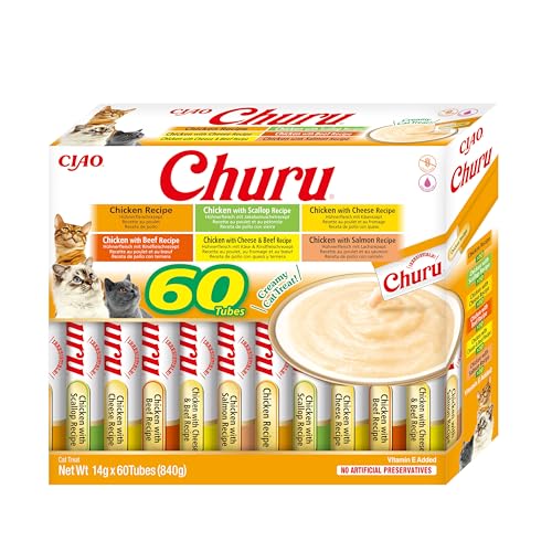 INABA Churu Katzenleckerlis Liquid Snack Variety Box mit Huhn | Getreidefrei, Zuckerfrei, ohne künstliche Aromen | 100% natürliches Fleisch, Premium Katzensnacks aus Japan 60 x 14 g
