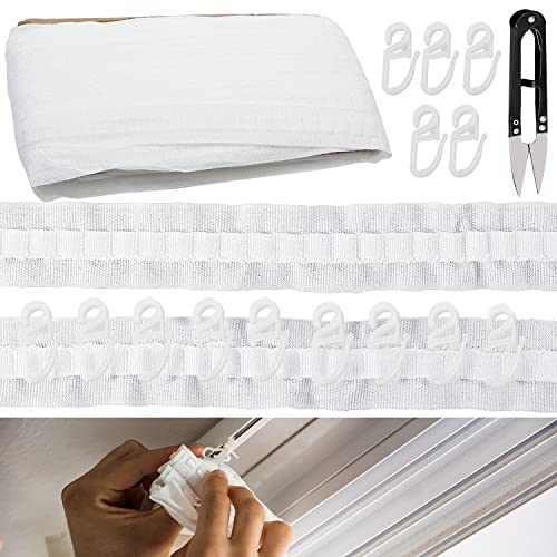 Gardinenband Kräuselband 30m*2.5cm mit 60 Stücke Vorhanghaken Kräuselband Gardinen für die Herstellung von Einrichtungsgegenständen wie Vorhängen, hängenden Tüchern