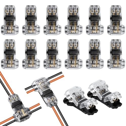 Samamoca 14 Stück T Verbinder,Niederspannung T Hahn kabelverbinder Wasserdicht,2 Pin 3 Wege Kabelverbinder Staubdicht,T connector für Verzweigung in Drähte Anschlusskabel erforderlich,18-22 AWG