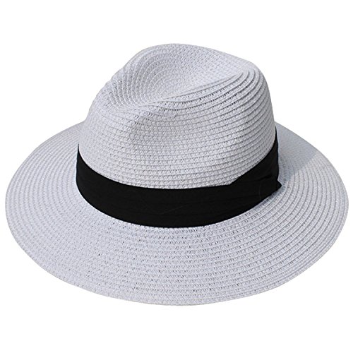 DRESHOW Damen Panama Hut Fedora Strand Sonnenhut Breiter Rand Stroh Aufrollen Hut UPF 50+